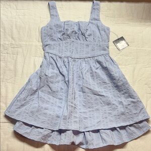 NWT Boho Cottagecore Light Blue Textured Striped Tiered Ruffle Sundress